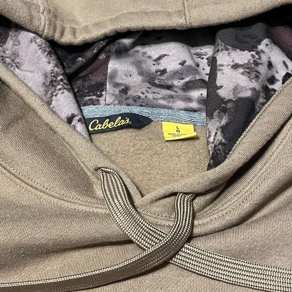 Cabela's Camo Logo Hoodie Beige Mens Large Pullover Sweatshirt Fleece Hunting - Picture 4 of 5